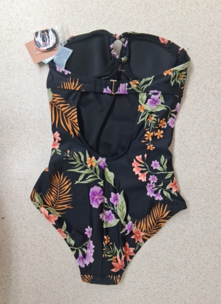 Women’s -Front Tummy Control Bandeau Full Coverage Swimsuit Floral XL*531-29
