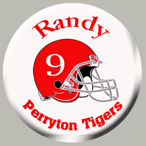 Football Zipper Pull, Pin, or Magnet Graphics Name, Team Name,Number, and Color.