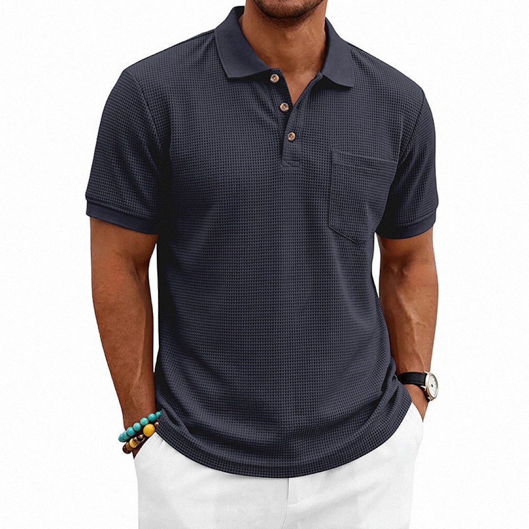 Versatile Waffle Knit Polo Shirt For Commute & Daily Casual