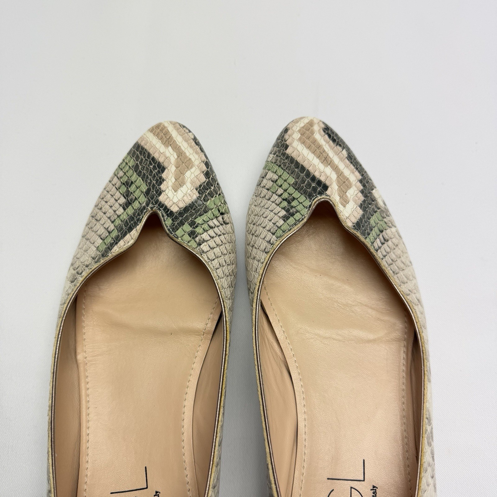 AGL Ballet Flats 37.5 Snakeskin Leather Pointed Toe Italy Designer Shoes