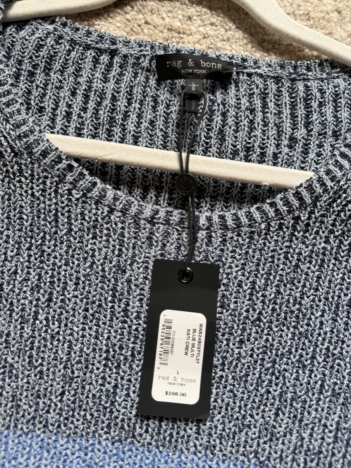 rag & bone Women’s Blue/Gray Colorblock Crew Neck Pullover Sweater L