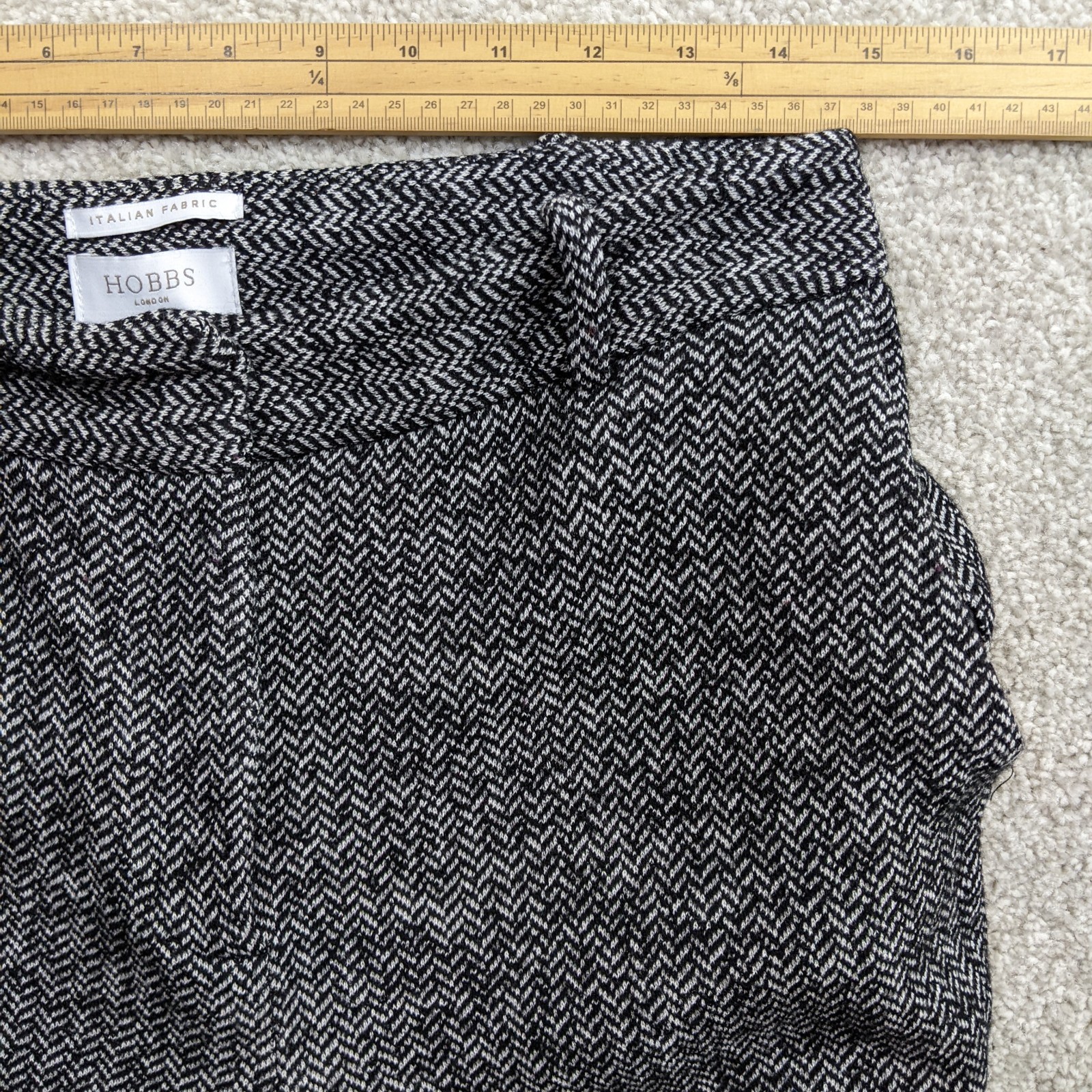 Hobbs London Italian Fabric Wool Blend Herringbone Trousers UK 10 Grey Wide Leg