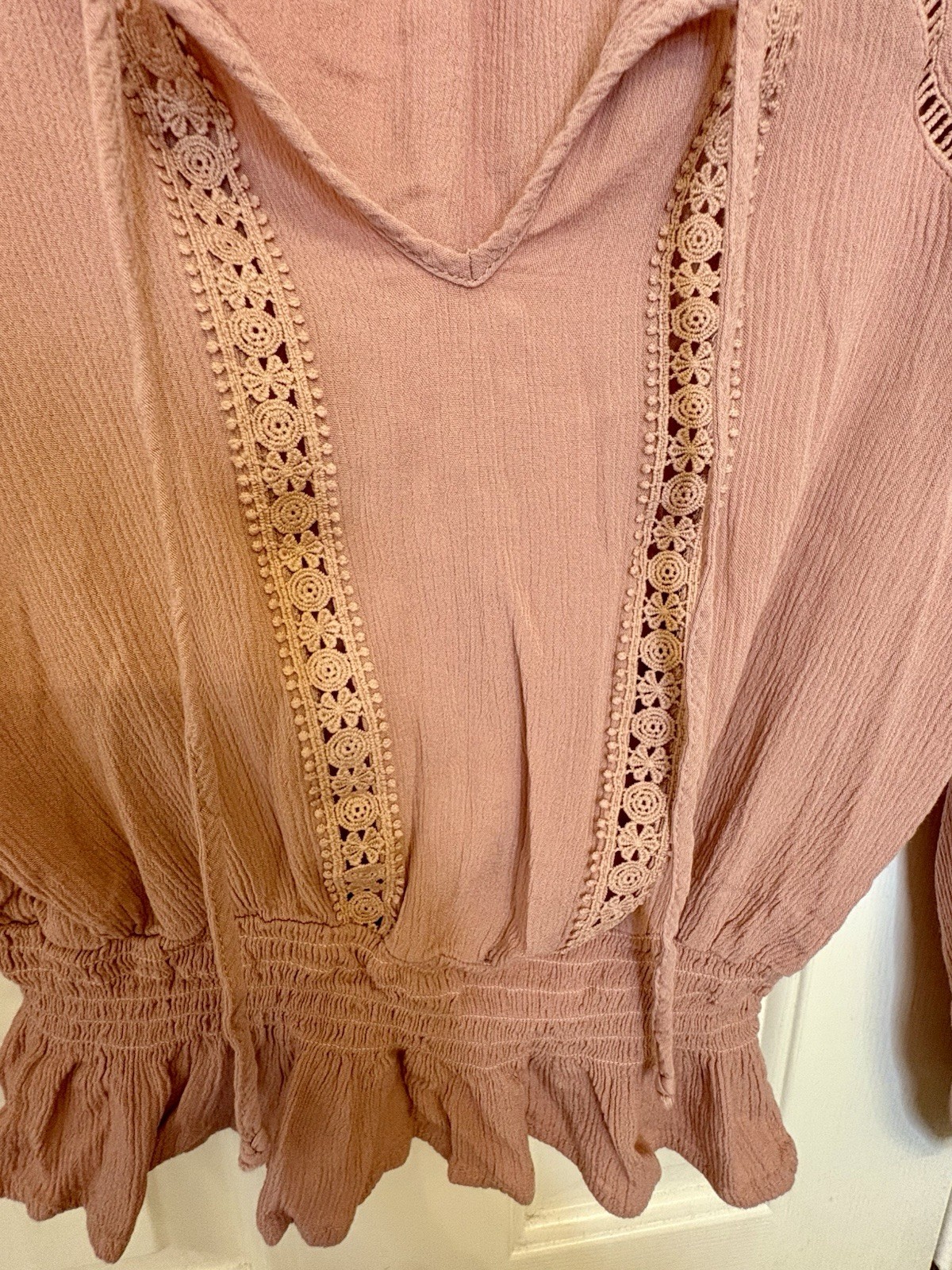 Ambiance Mauve Peplum Blouse Crochet Boho Western Prairie Top Large