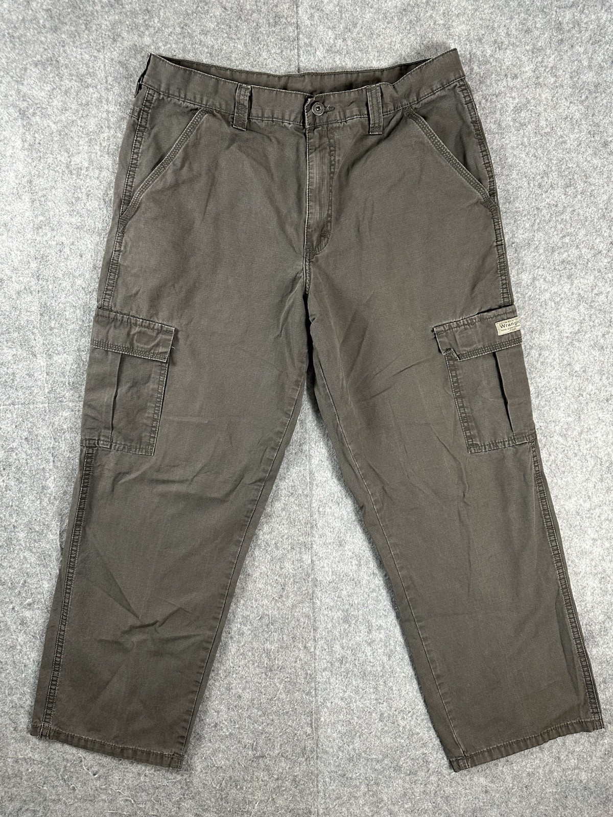 Wrangler Authentic Issue Mens Cargo Pants 34×30 Gray Brown Ripstop 70L3WOD