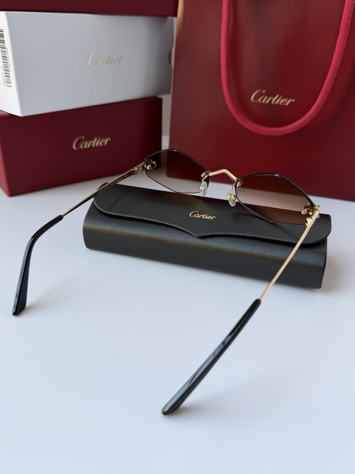 CARTIER Panthere De Cartier Sunglasses CT0433S 002 Gold Brown Lens AUTHENTIC