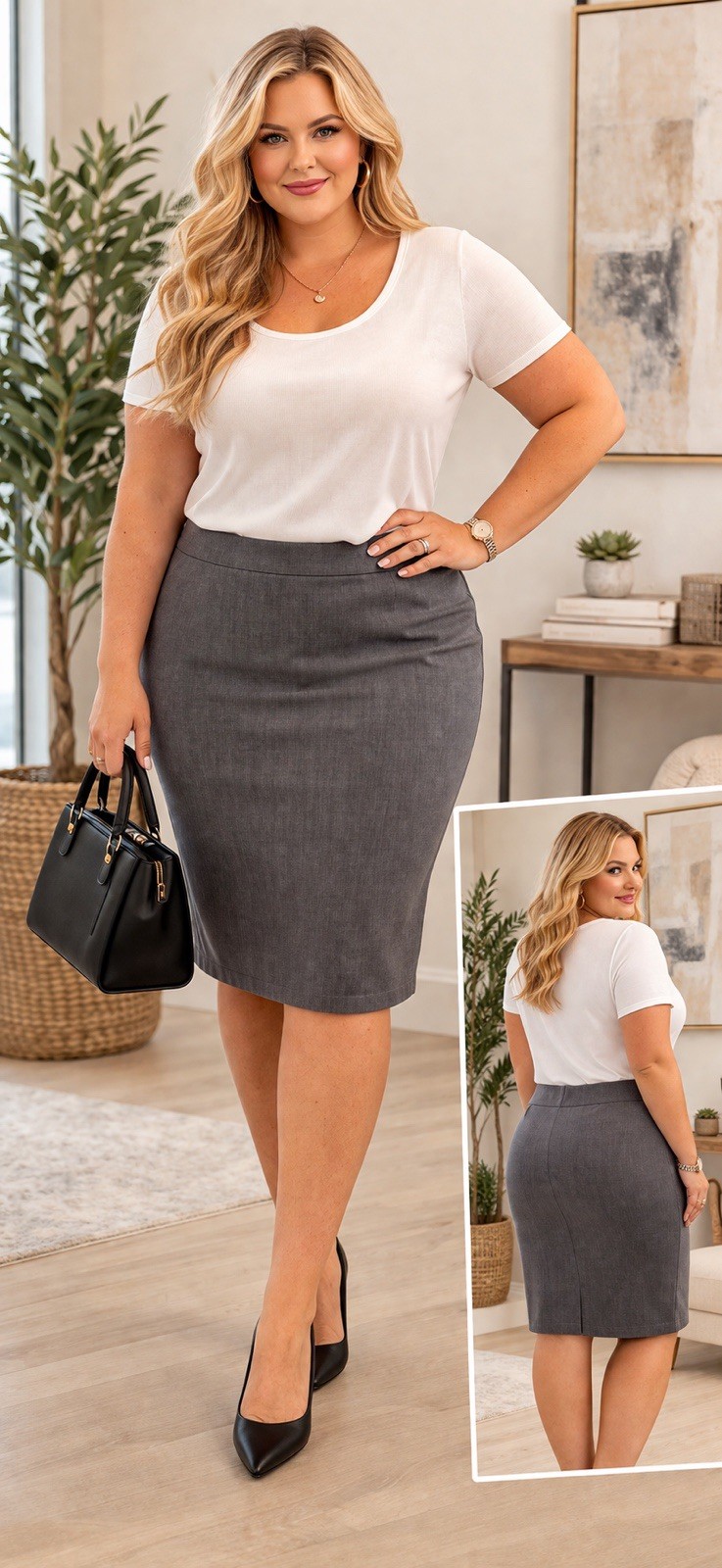 Michael Kors Gray Lined Straight Midi Skirt Size 8