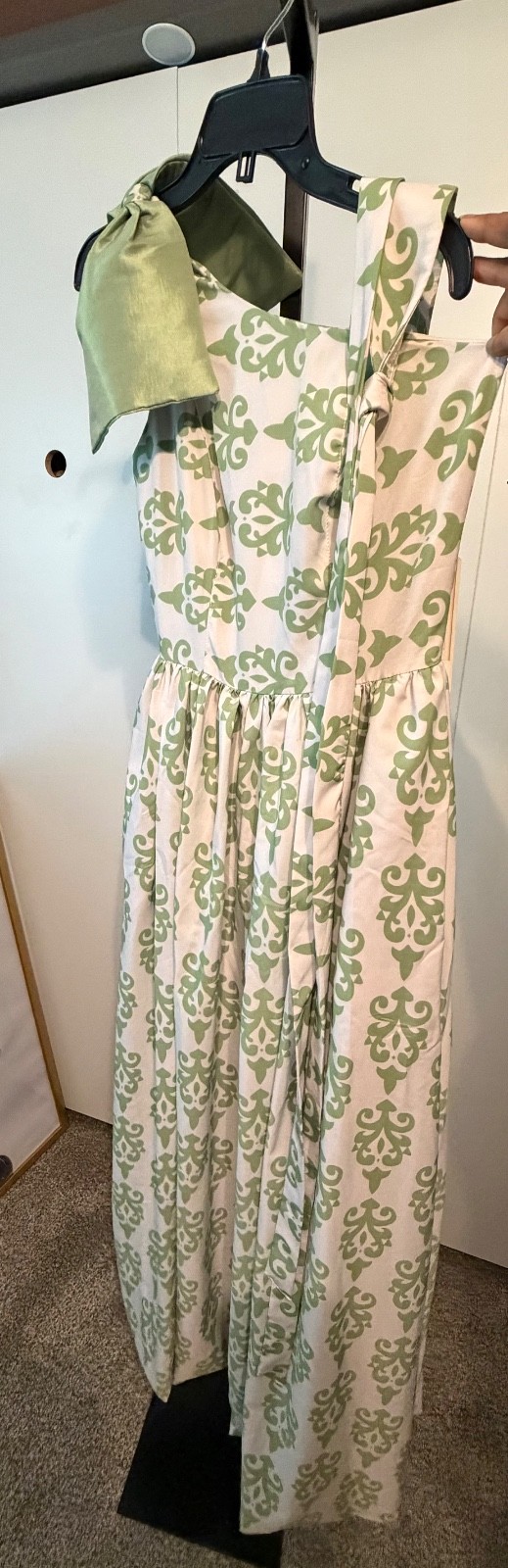 New! Maramar Green & White Lined Dress w/Satin Bow & Belt Sz XS waist 14.5 in