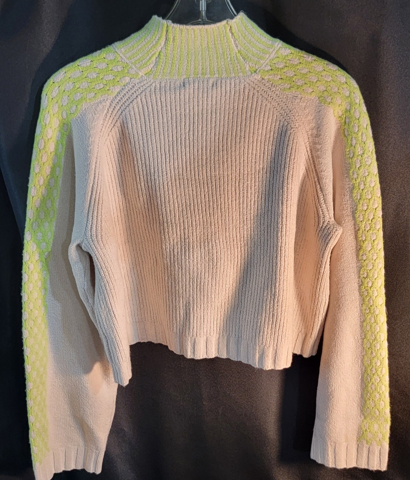 NWT Wild Fable Cropped Sweater Size Small Cream Lime Green Mock Turtleneck Sml