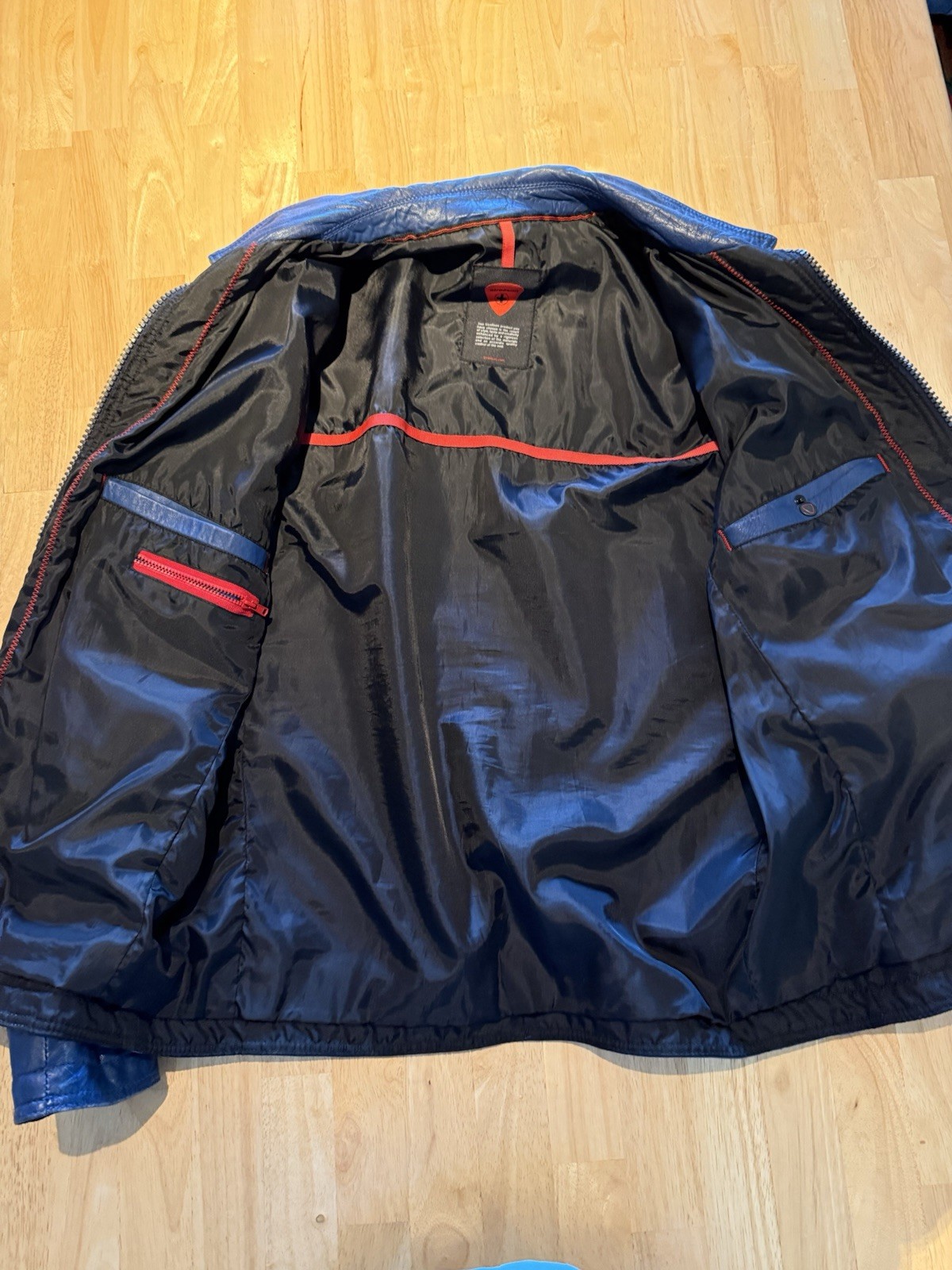 Blue Leather Jacket Strellson Racer Jacket XL Swiss Designer Lined Zip Up