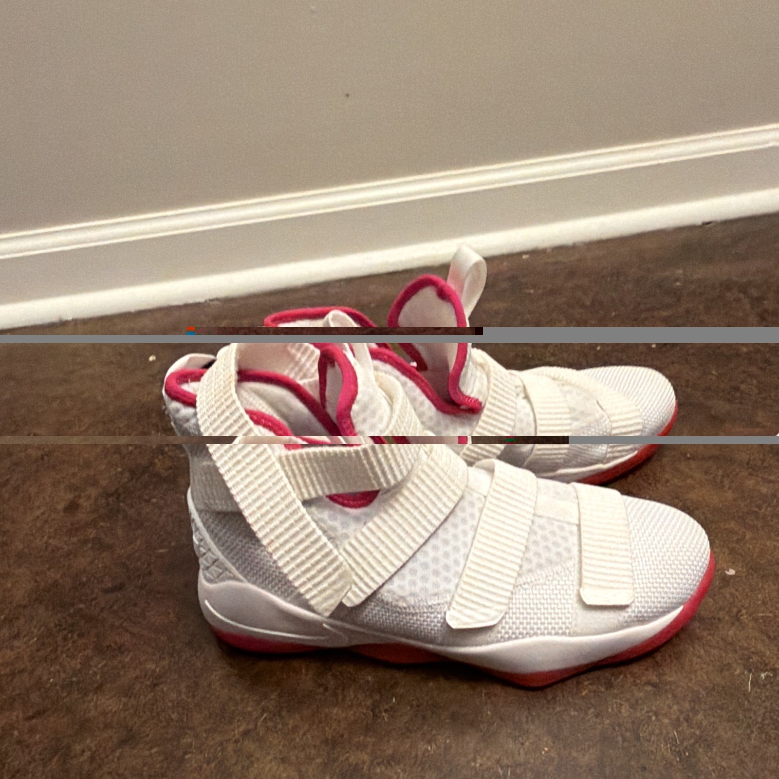 Nike Men’s Mid Top Basketball Sneakers Hook & Loop White/Pink Rubber Sole