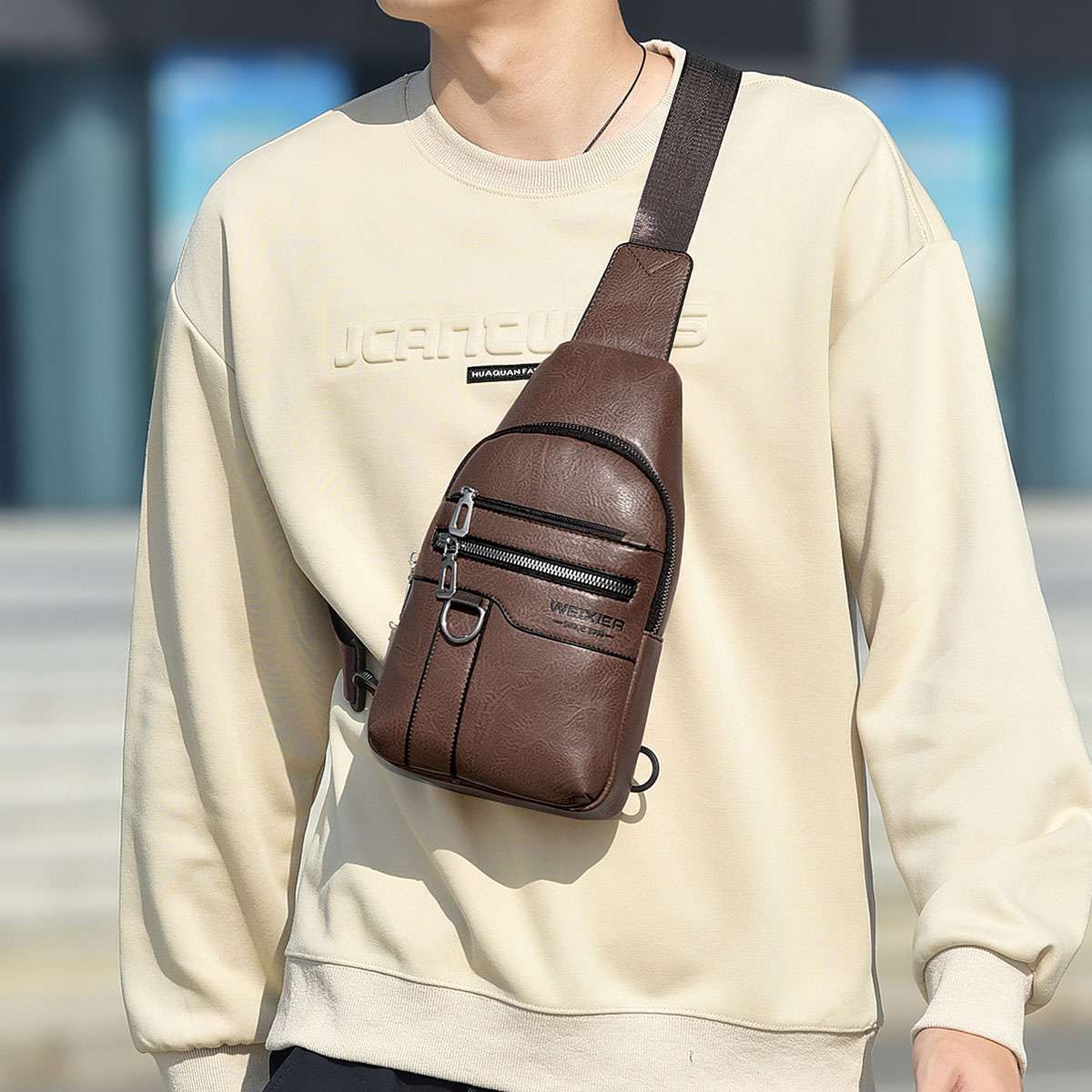 Men’s Leather Sling Backpack Shoulder Bag Travel Casual Crossbody Chest Pack US