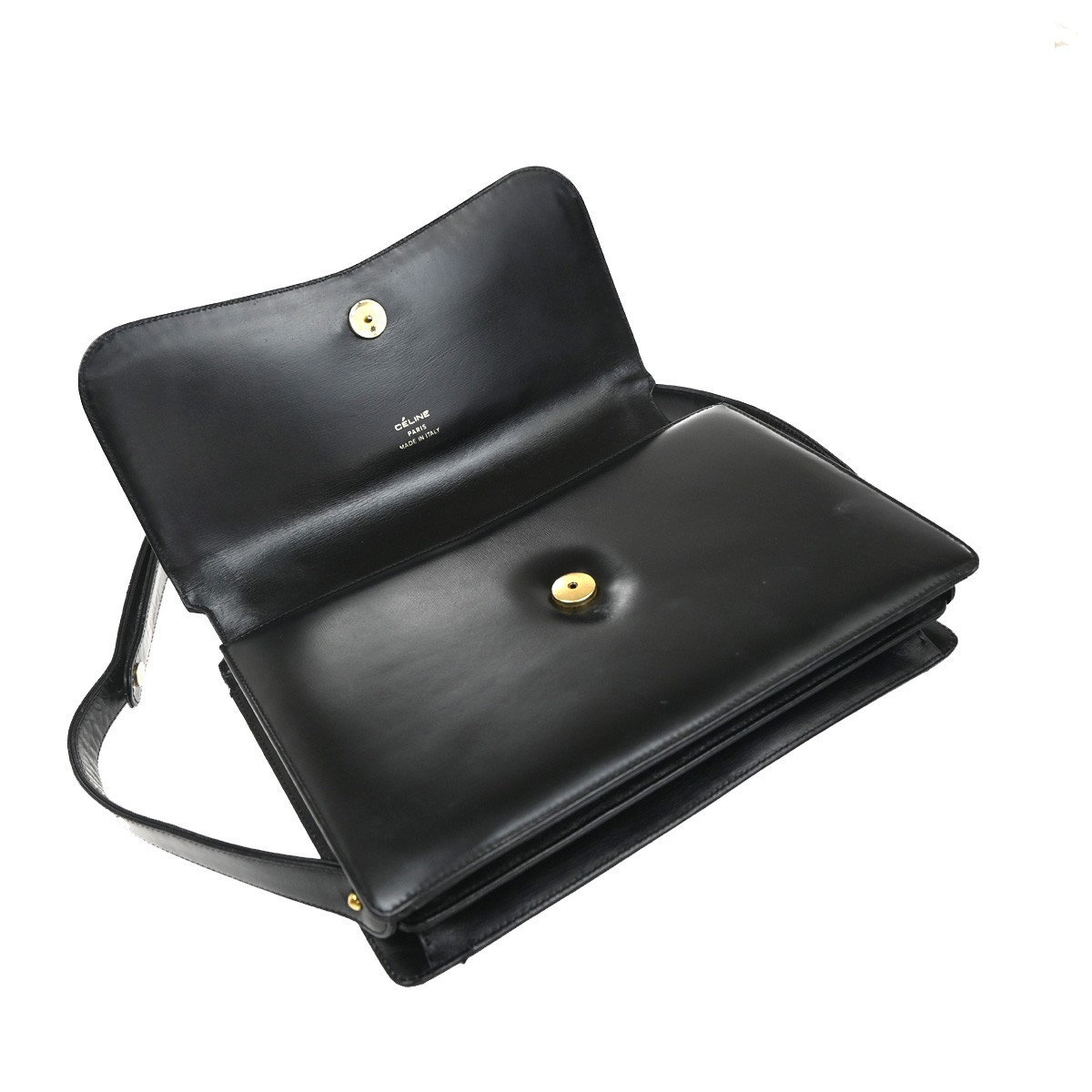 CELINE PARIS Logo Horse Carriage Shoulder Bag Leather Black Gold Italy 38KP606
