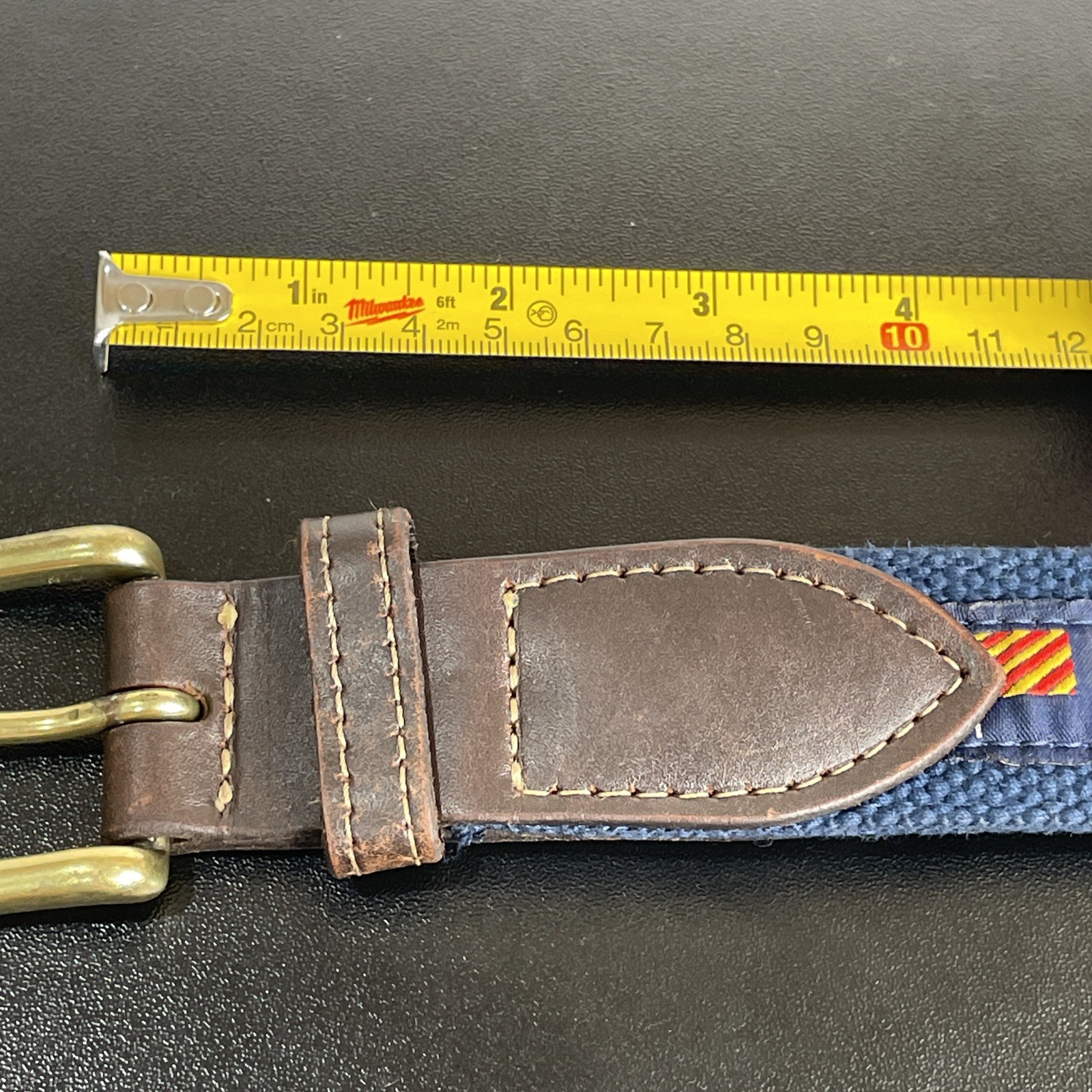 LOOP Mens Fabric Leather Belt Sz 34-36 Brown Navy Maritime Signal Flags R B Y C