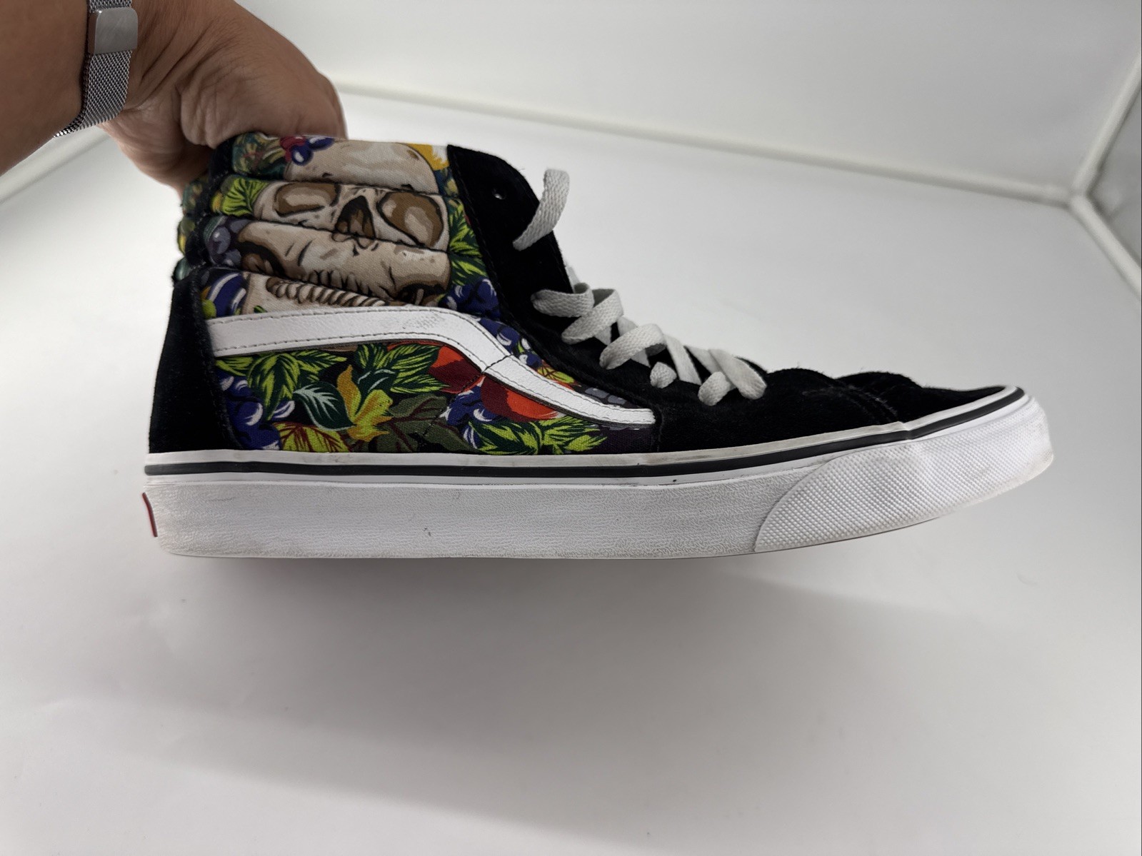 VANS Sk8 Hi Fruit Skull Skeleton Black White Striped Shoe Unisex Sz M 9.5 /W 11