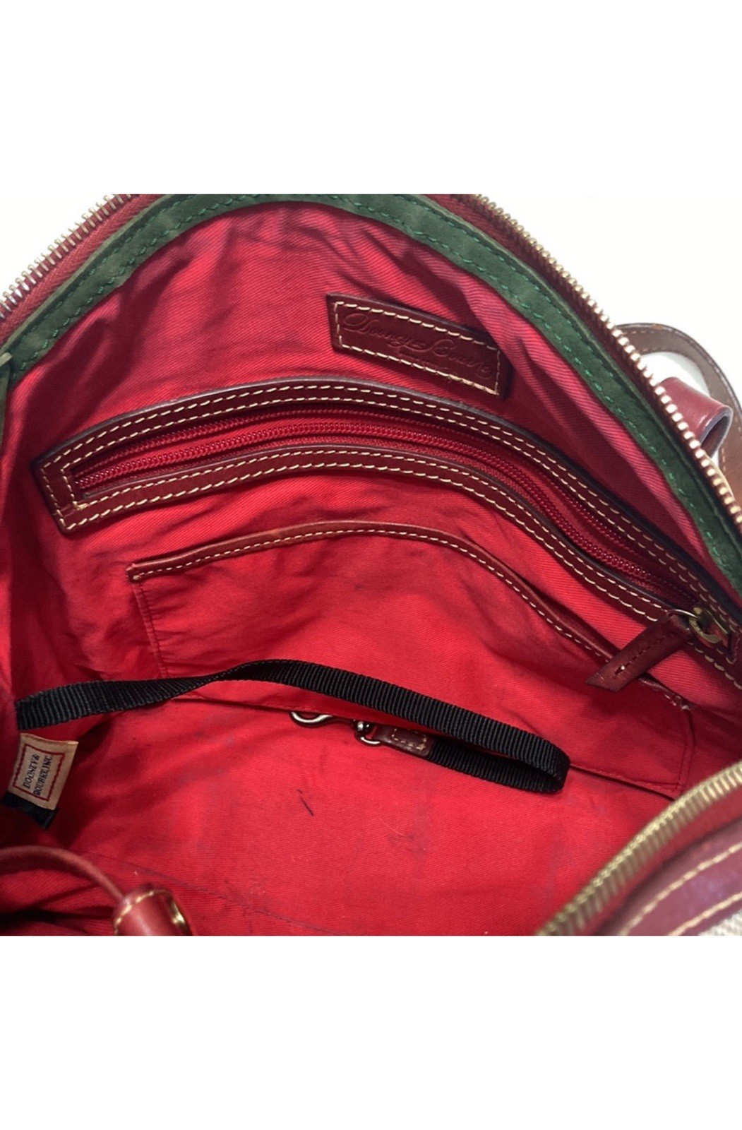 Dooney & Bourke Monogram Satchel Top Handle Zip Tassel Red Lined Gold