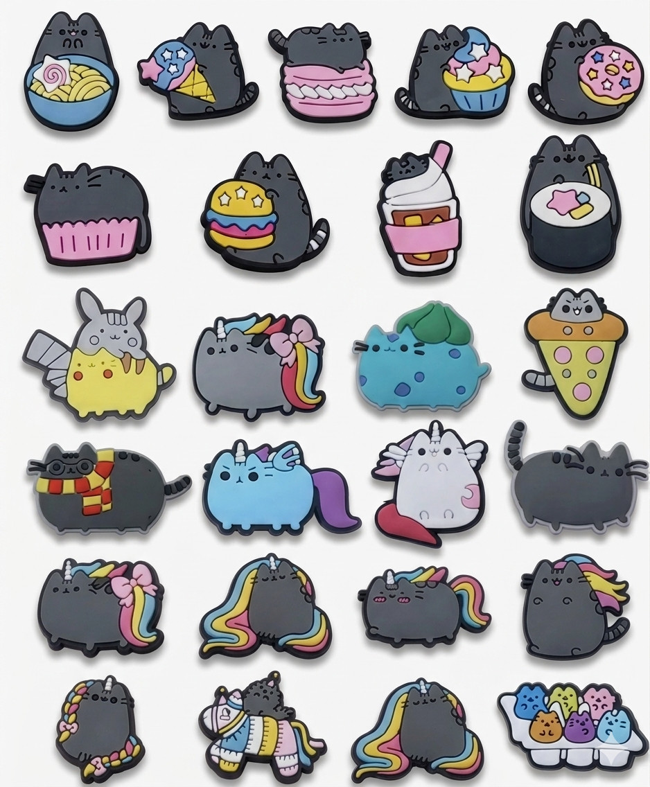12Pcs Pusheen The Cat Crocs Shoe Charms New Unicorn Mermaid Cup Cake