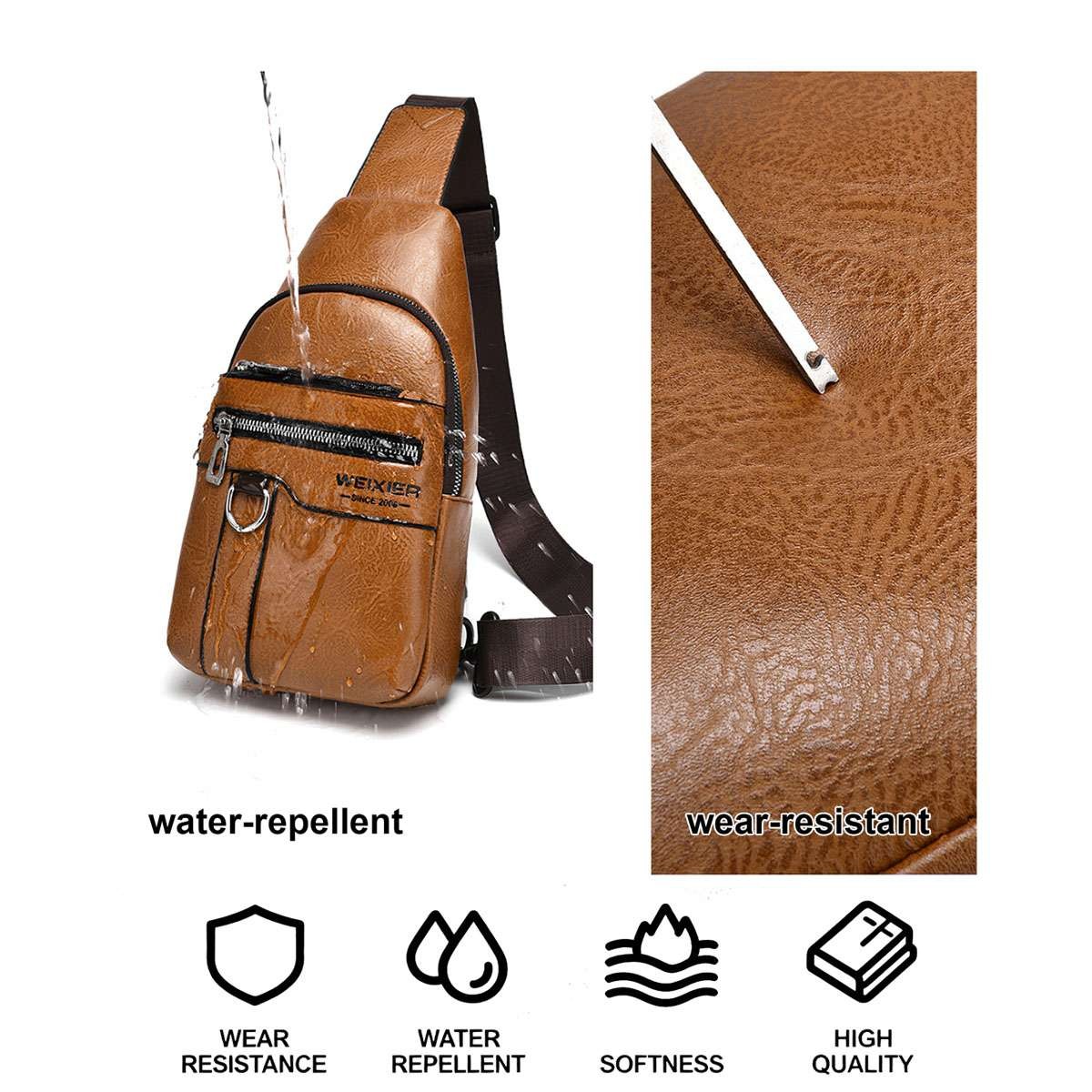 Men’s Leather Sling Backpack Shoulder Bag Travel Casual Crossbody Chest Pack US