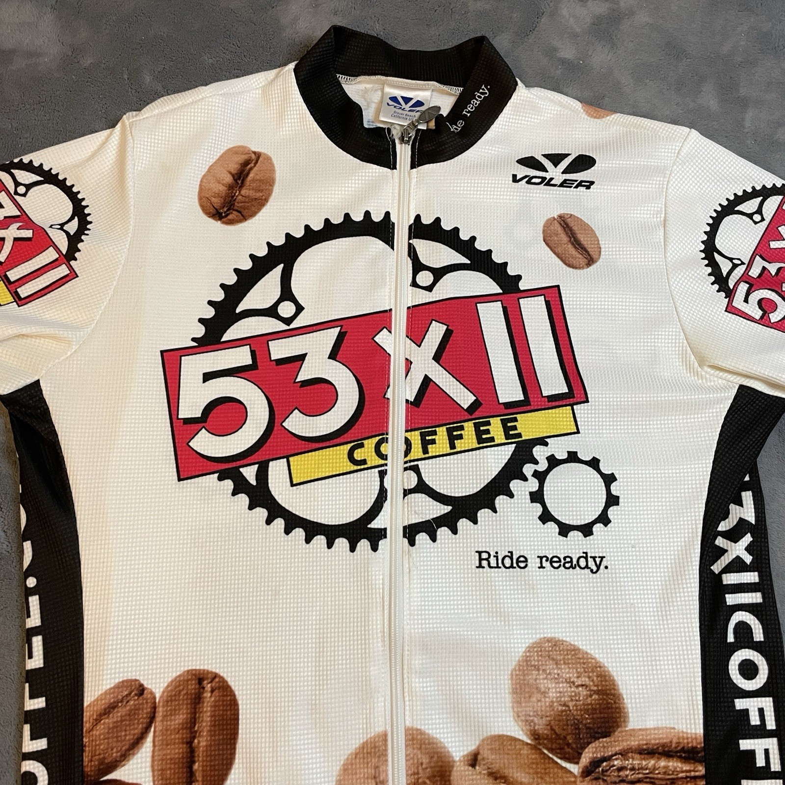 Vintage Cycling T-Shirt Mens Small Bicycle Biking 53×11 Coffee Sponsor Logos 90s