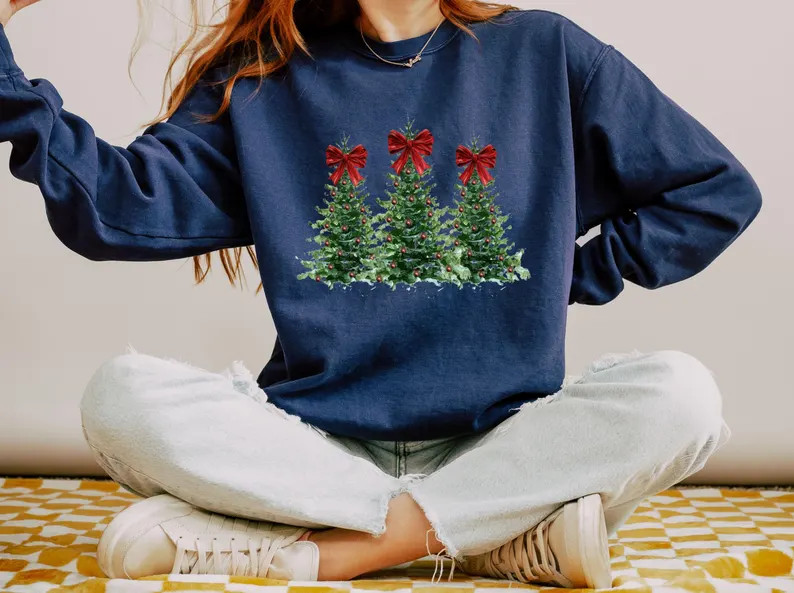 Coquette Christmas Bows Sweatshirt Holiday Winter Fashion Gift Top