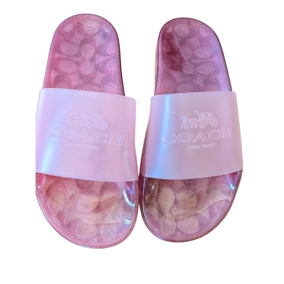 Coach Slides Women 8 Glam Y2K Style Pink Jelly Glitter Coqutte Pool Beach Summer