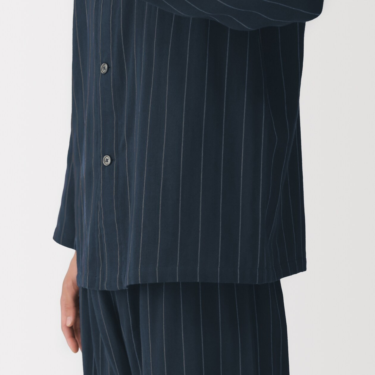 MUJI Mens 100% Organic Cotton Double Gauze Stand Collar Pajamas Gray StripeFedEx