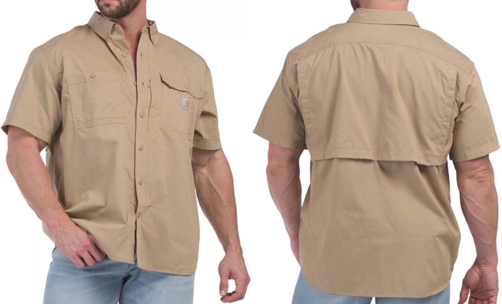 Carhartt Force Ridgefield XL Shirt Khaki Logo Button-Up Pockets FastDry Vented