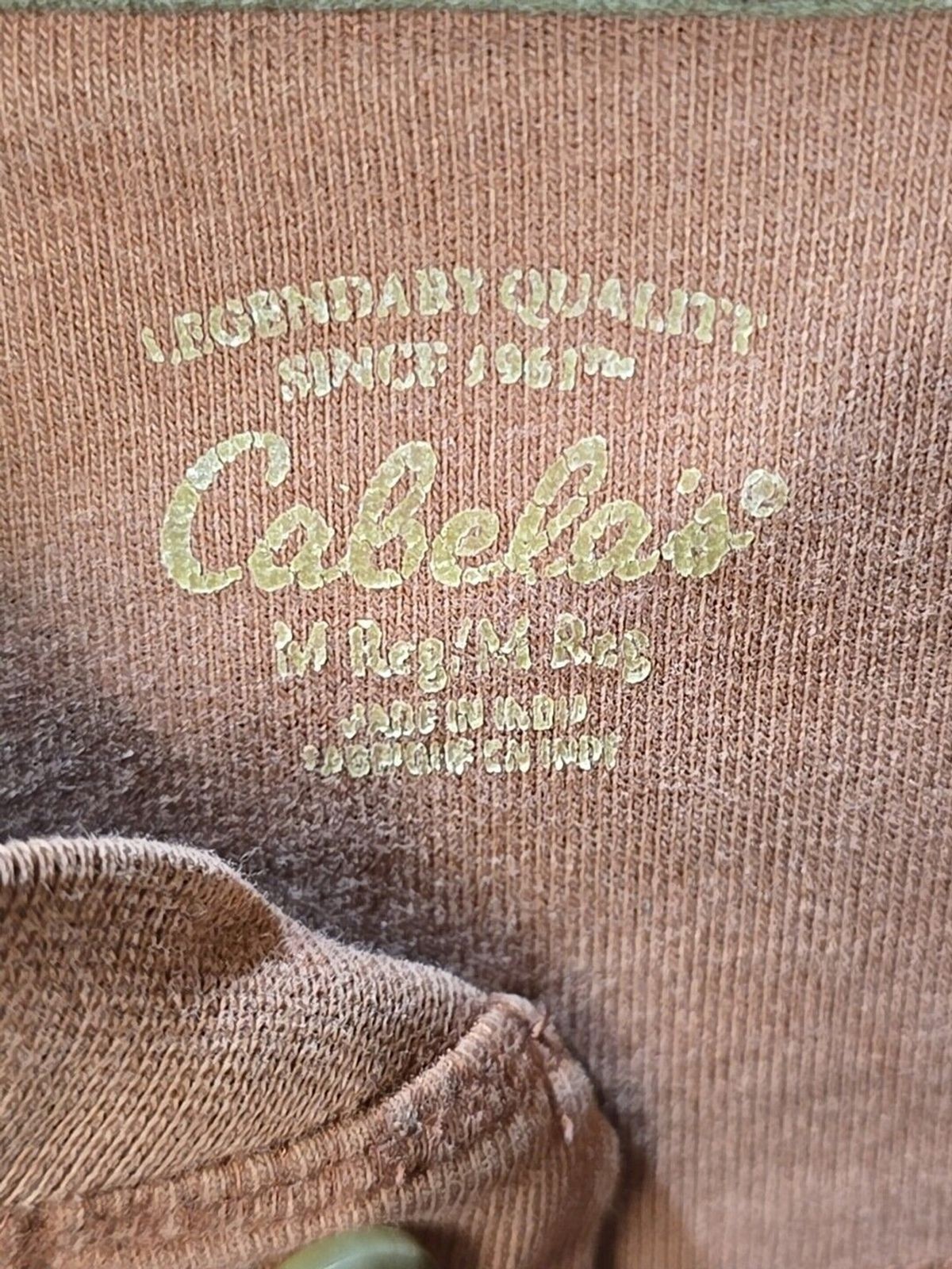 Cabela’s Mens Henley Shirt M Orange Long Sleeve 100% Cotton Work Casual