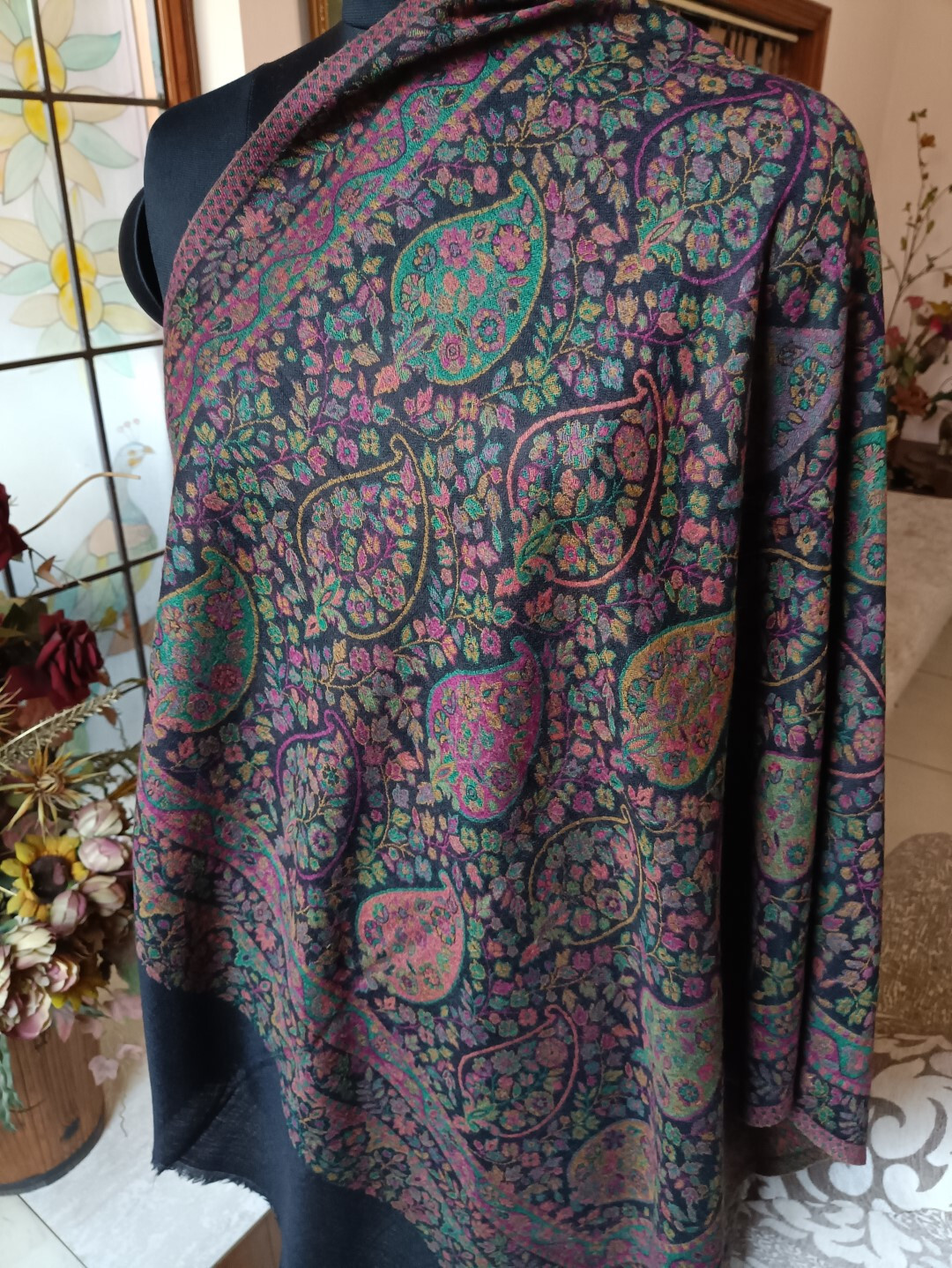 KANI JAMAVAR SCARF Black Paisley soft STOLE Handcrafted 100% Cashmere Pashmina