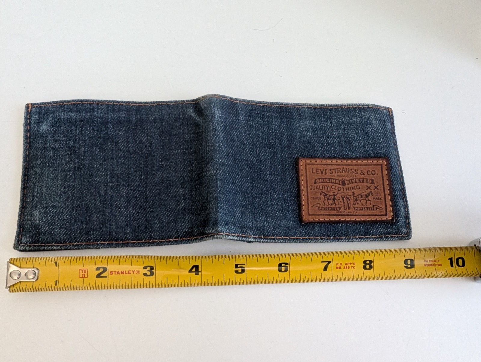 Vintage Levi Strauss denim leather wallet bifold two horse patch steerhide USA
