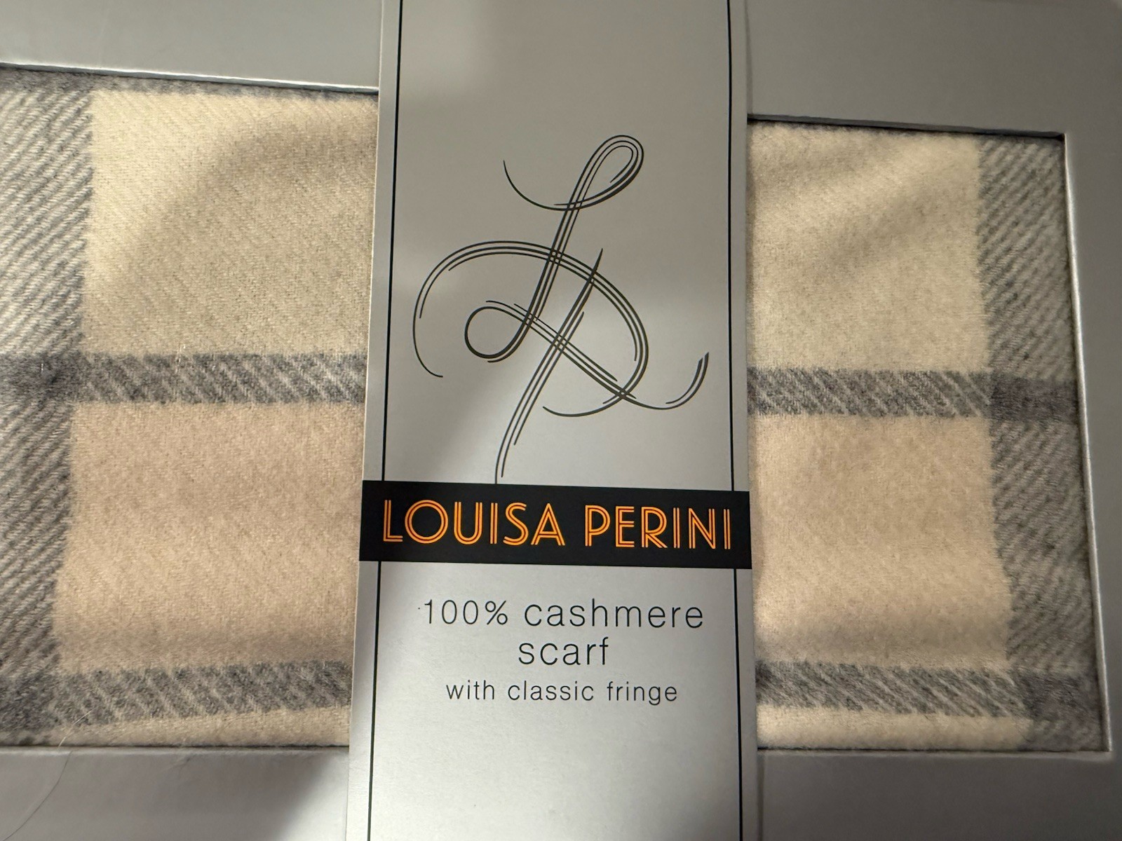Womens Louisa Perini 100% Cashmere Scarf with Classic Fringe Pink/Beige Plaid