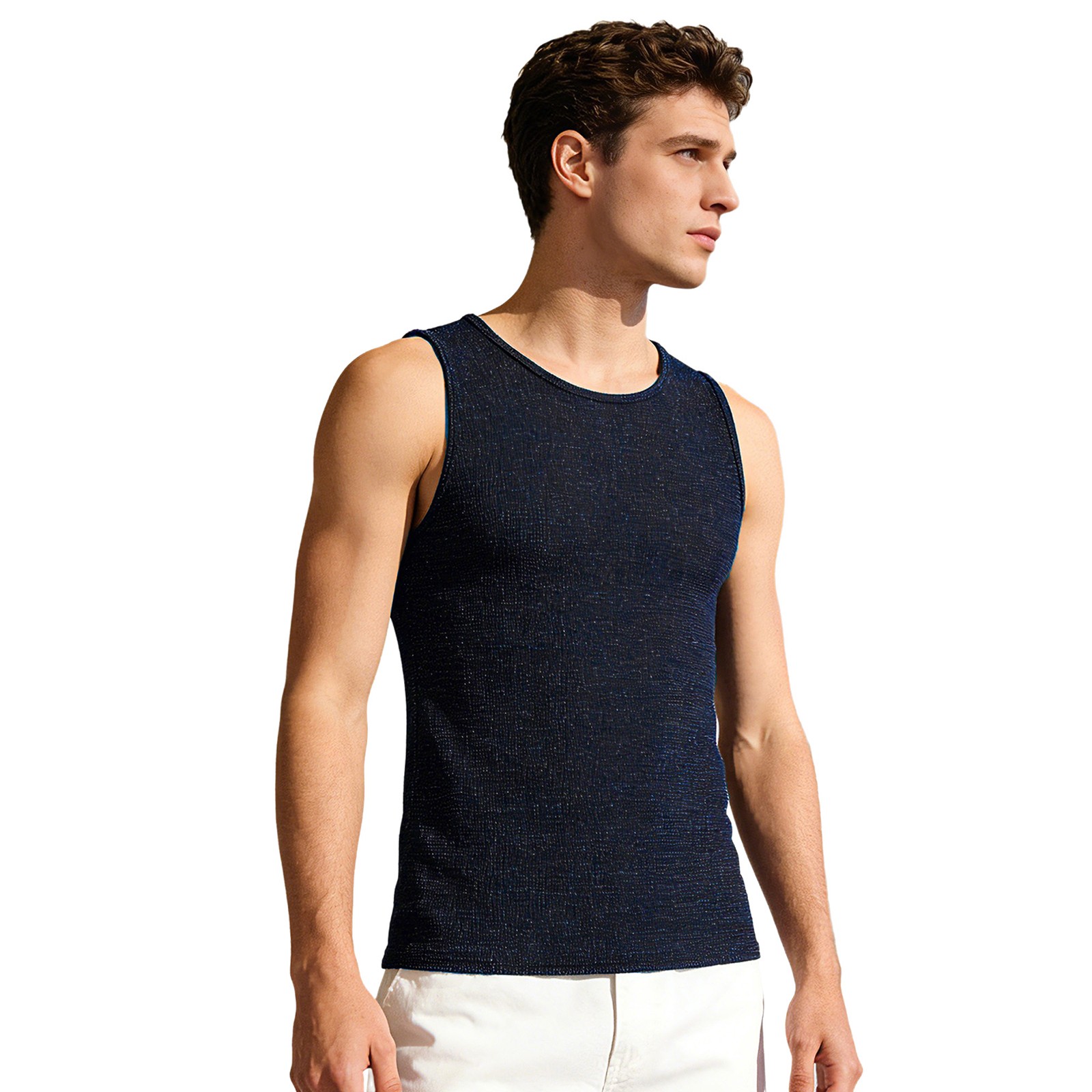 Men Workout Tank Top Deep U Neck Bodybuilding Gym Fitness Muscle Vest Basketball