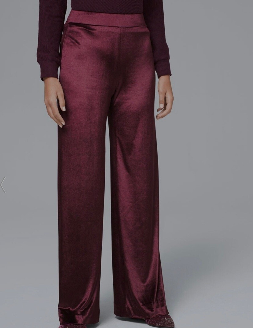 White House Black Market Wide Leg Velvet Pants In Cabernet