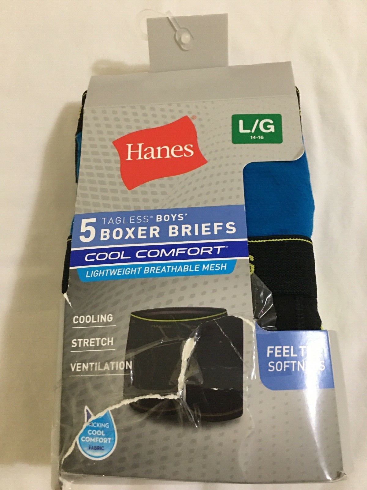 NWT Hanes Boys Boxer Briefs Underwear 5 pairs/pack Blue Gray Green Black Mesh