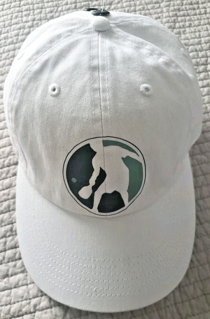 Gelante Pickleball Player Graphic Hat Cap White OSFA Cotton back Sammy Script