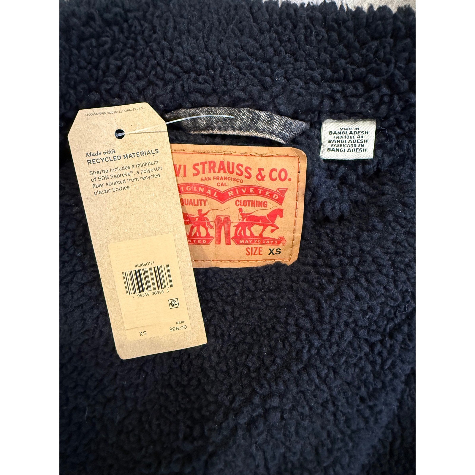 Levis Mens Sherpa Trucker Jacket Black Denim Faux Fur Lined Coat