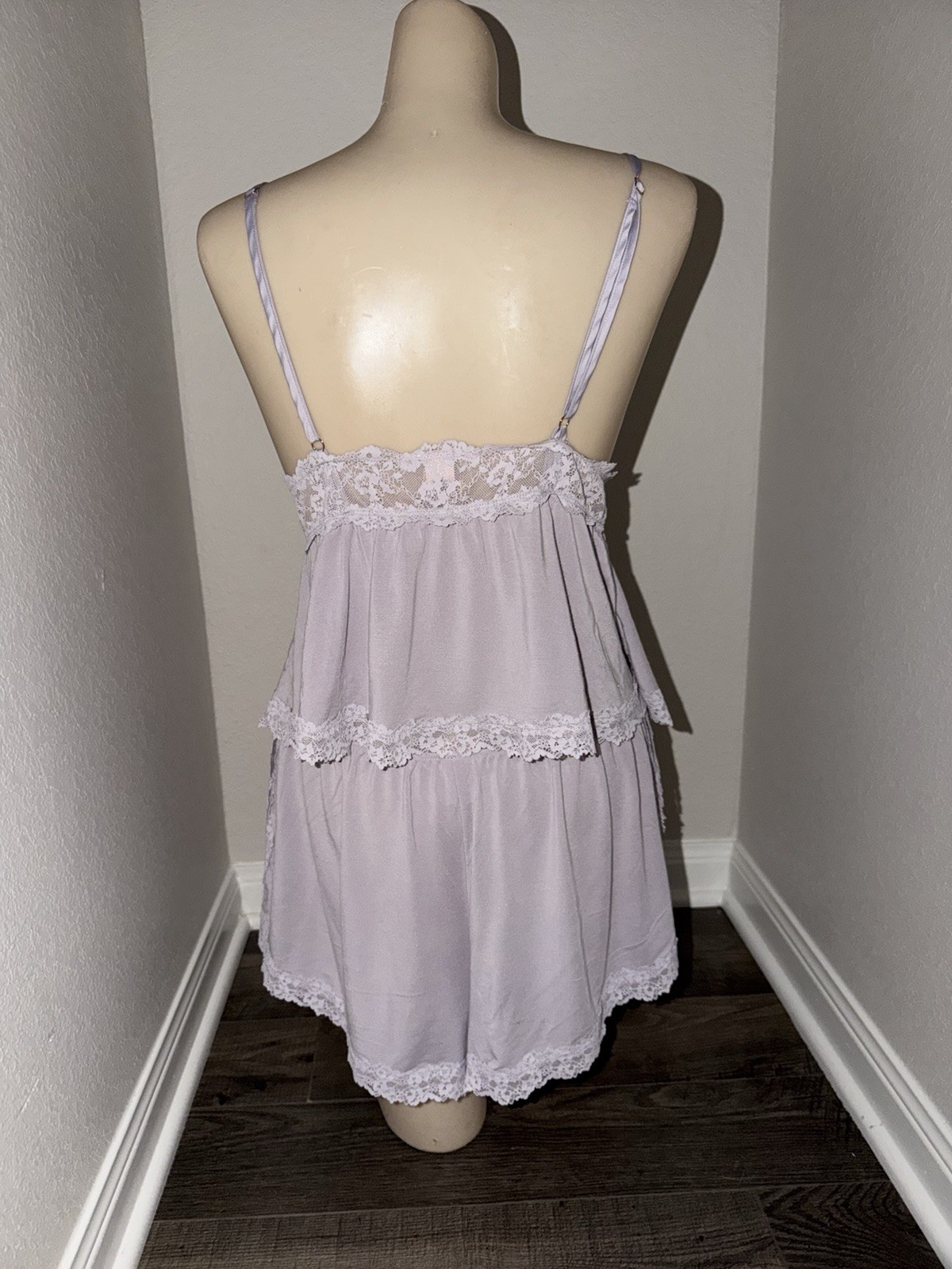 Victoria’s Secret Purple Lace Trim Babydoll Pajama Set V-Neck L Adjustable