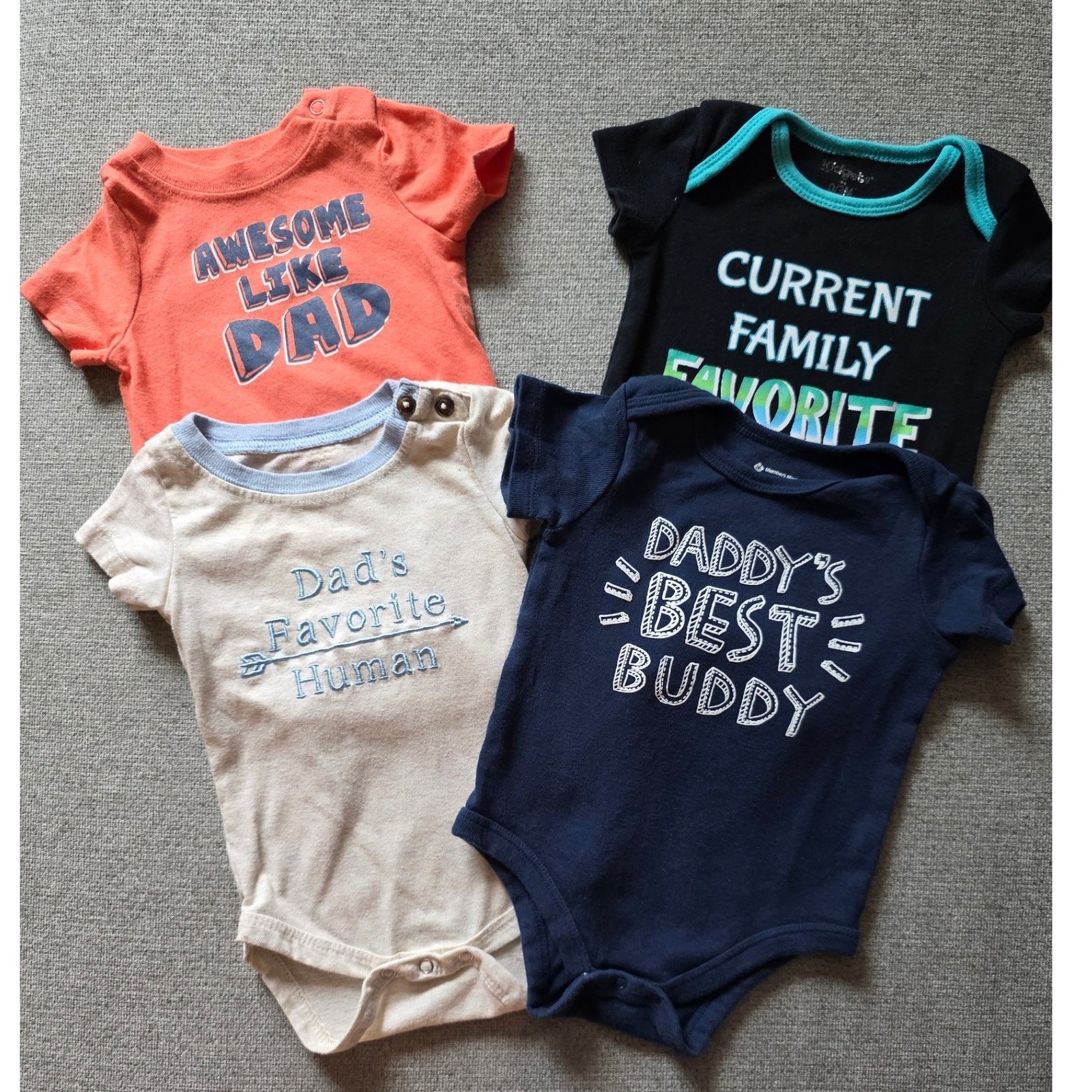 Baby Bodysuit Bundle 0-3M Members Mark Dad Graphics 4 Pack Navy Black Orange