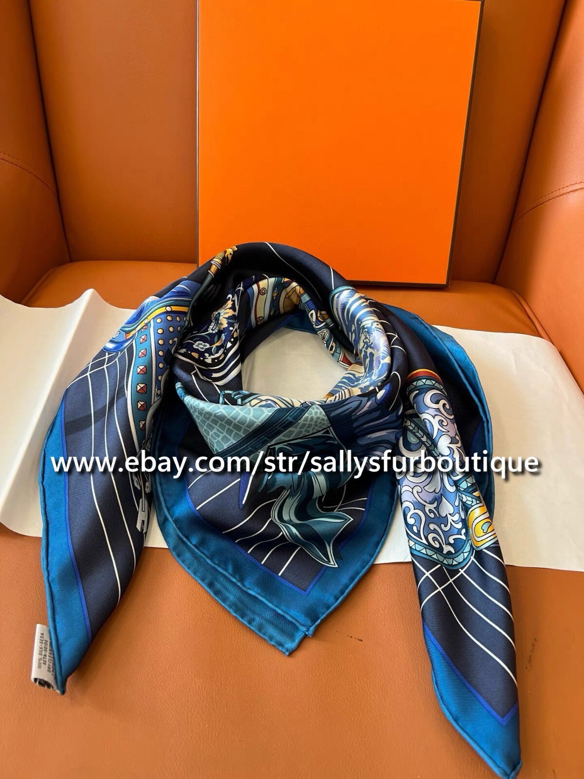 Sallys Boutique 14~18 Momme Twill Silk Wrap Scarf Saddle Print Square Shawl 35″