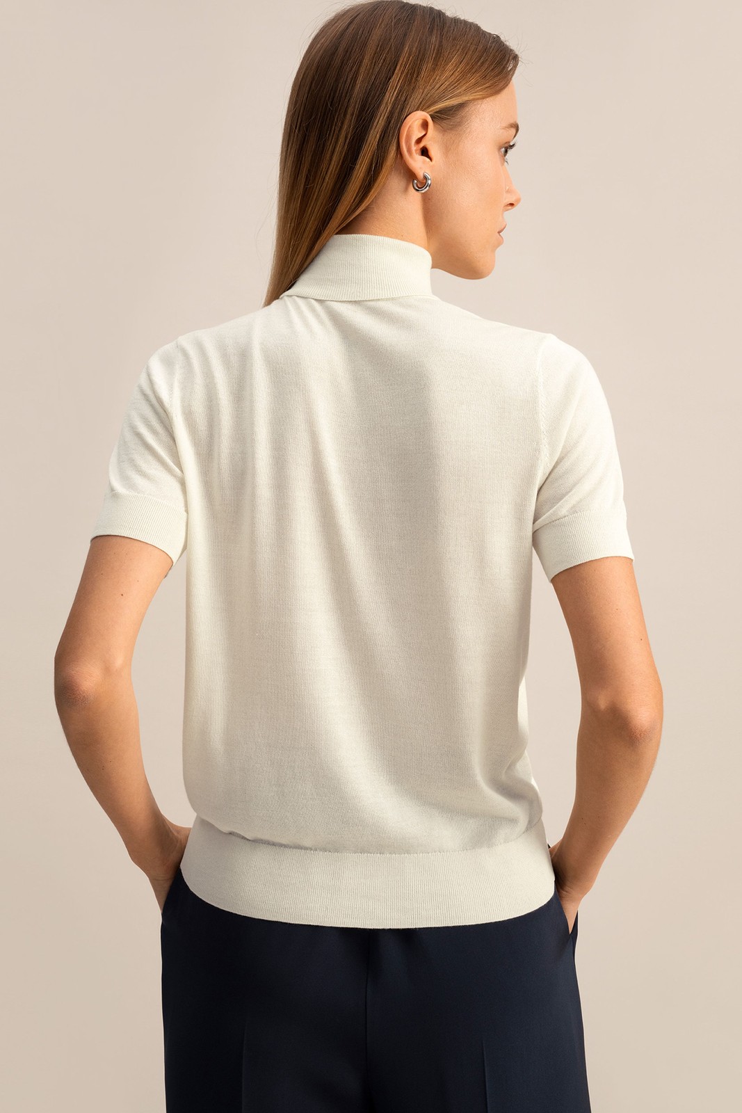 $139 / LILYSILK Solomon SILK-CASHMERE Short-Sleeve TURTLENECK SWEATER – S