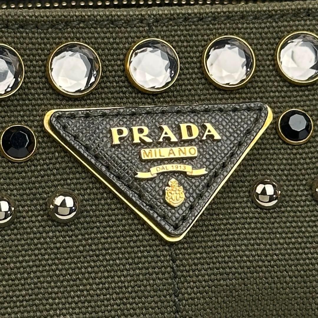 Prada Canapa Denim Crossbody Bag Khaki Green Vintage Authentic 2WAY Tote