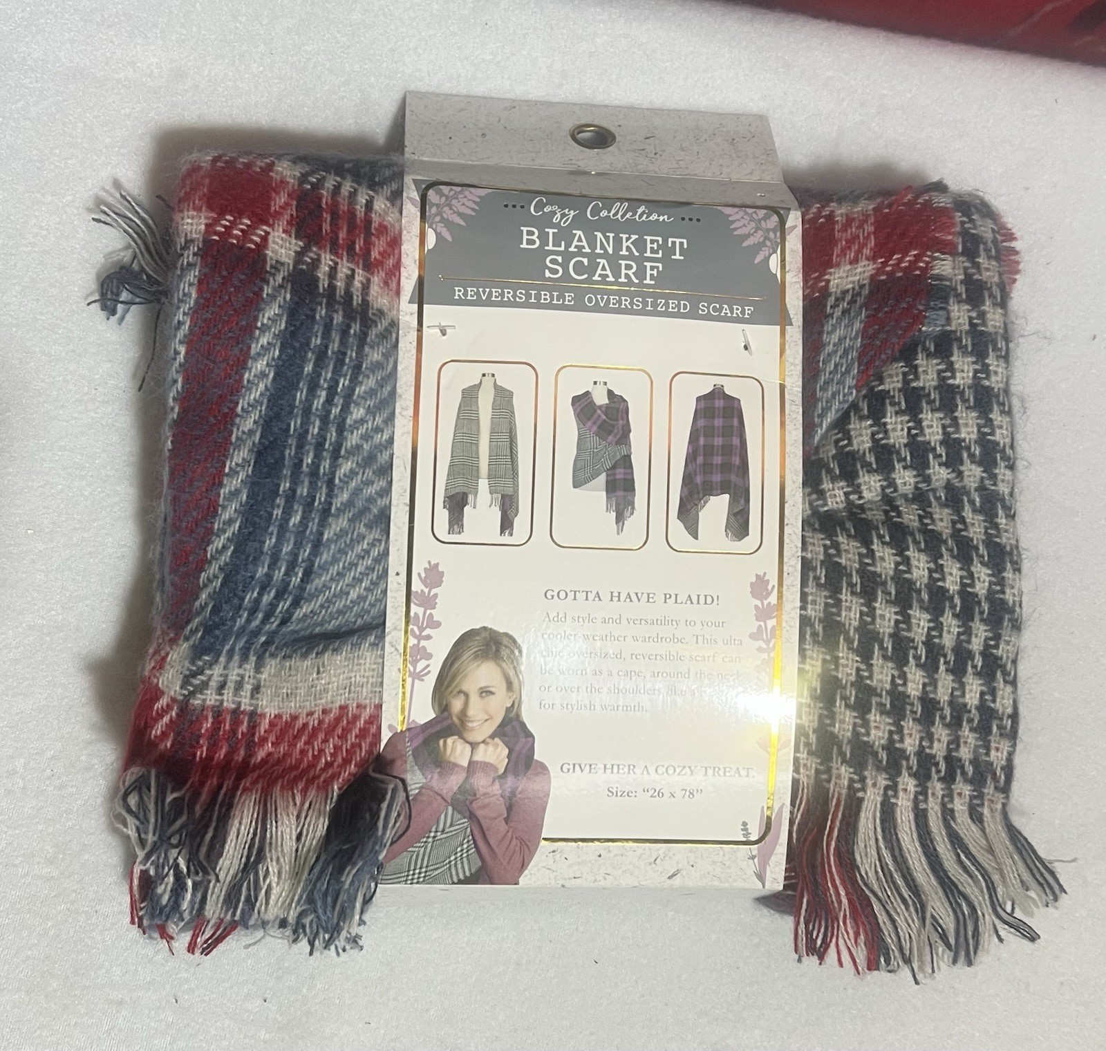 Cozy Reversible Oversized Blanket Scarf 26 X 78 Inches Multi Colored Plaid New