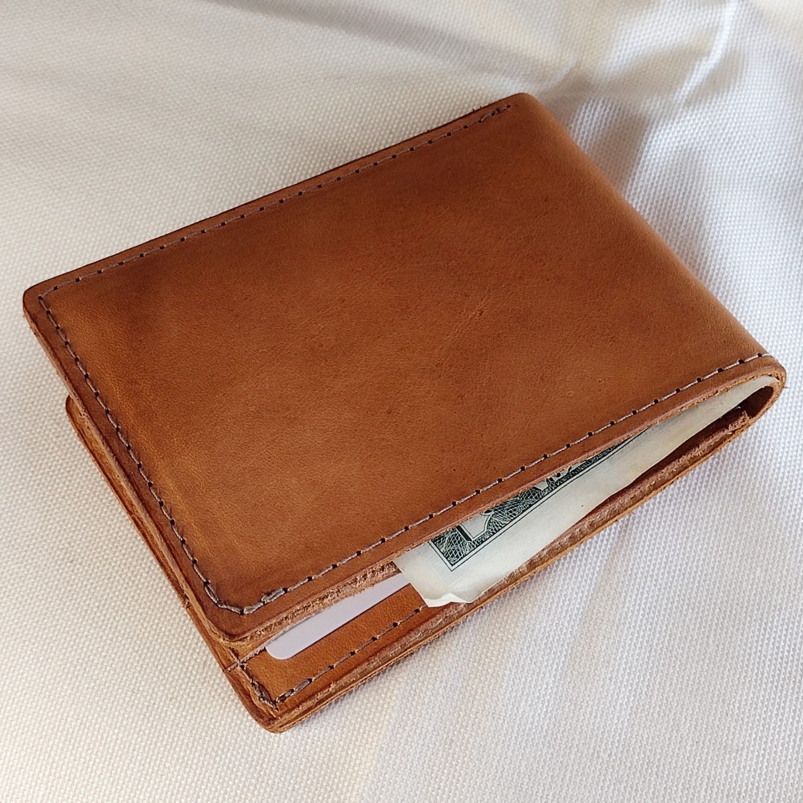 handmade 100% real leather bifold billfold wallet aged natural veg tan