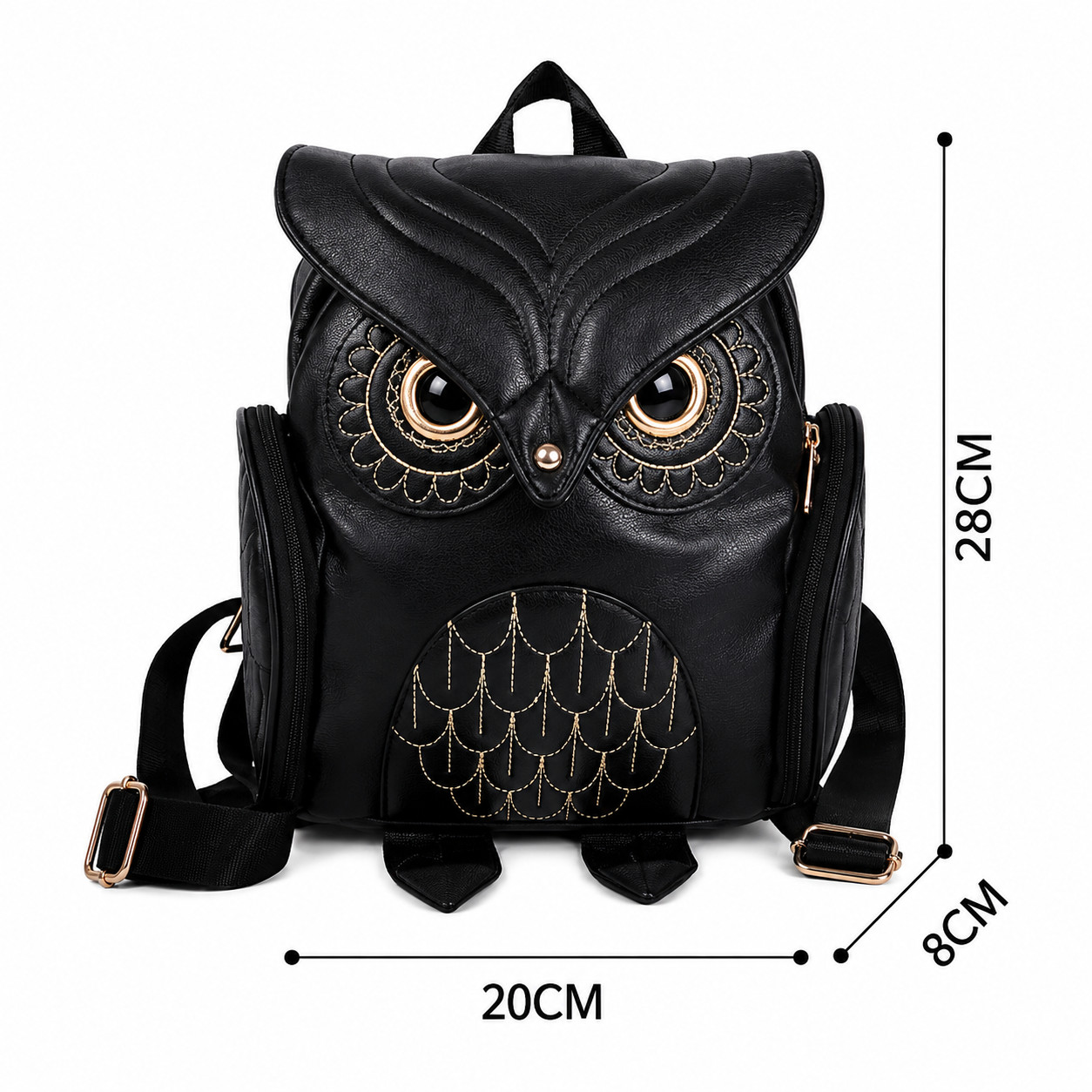 Womens Owl Backpack Black PU Leather Mini Backpack Cute School Travel Bag