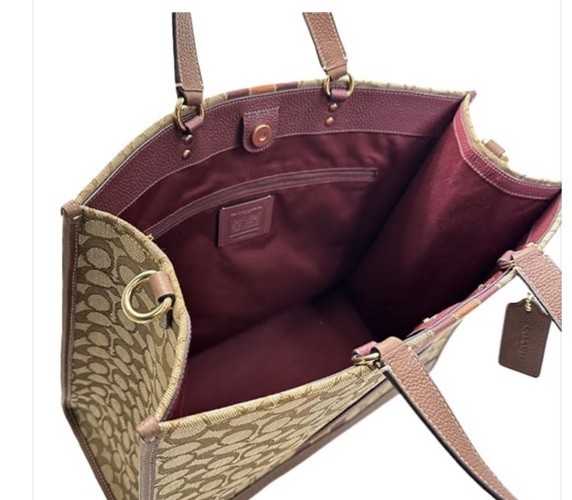 New Coach Dempsey 40 Tote Signature Jacquard Leather Patch In Saddle Multi