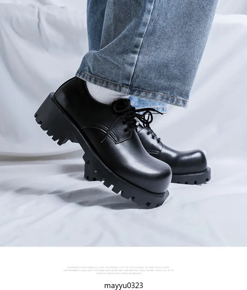 Men’s Dress Formal Derby Lace Up Round Toe Casual Platform Chunky Heel Shoes New
