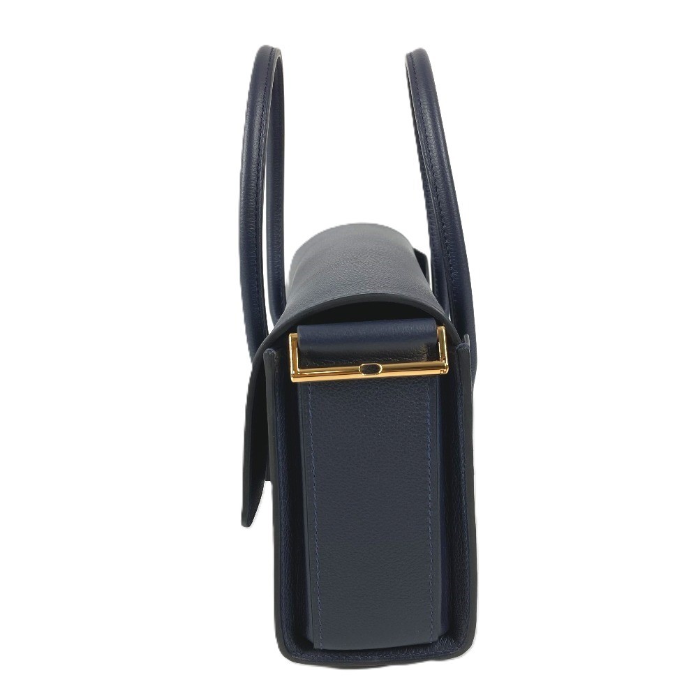 Hermes New Drag 22 Handbag Shoulder Bag 8.7in Evercolor Leather Navy Z Stamp 99