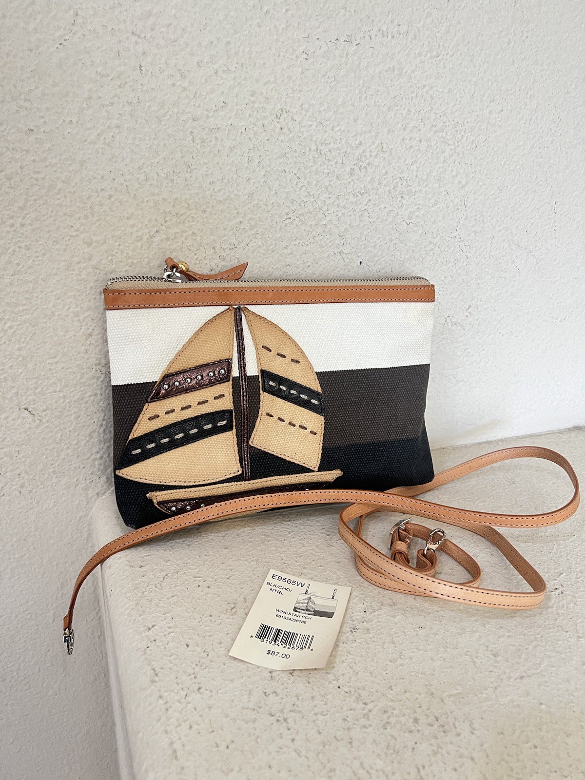 Genuine Brighton Windstar Canvas Cosmetic Bag w/Leather Star Applique E9564W NWT