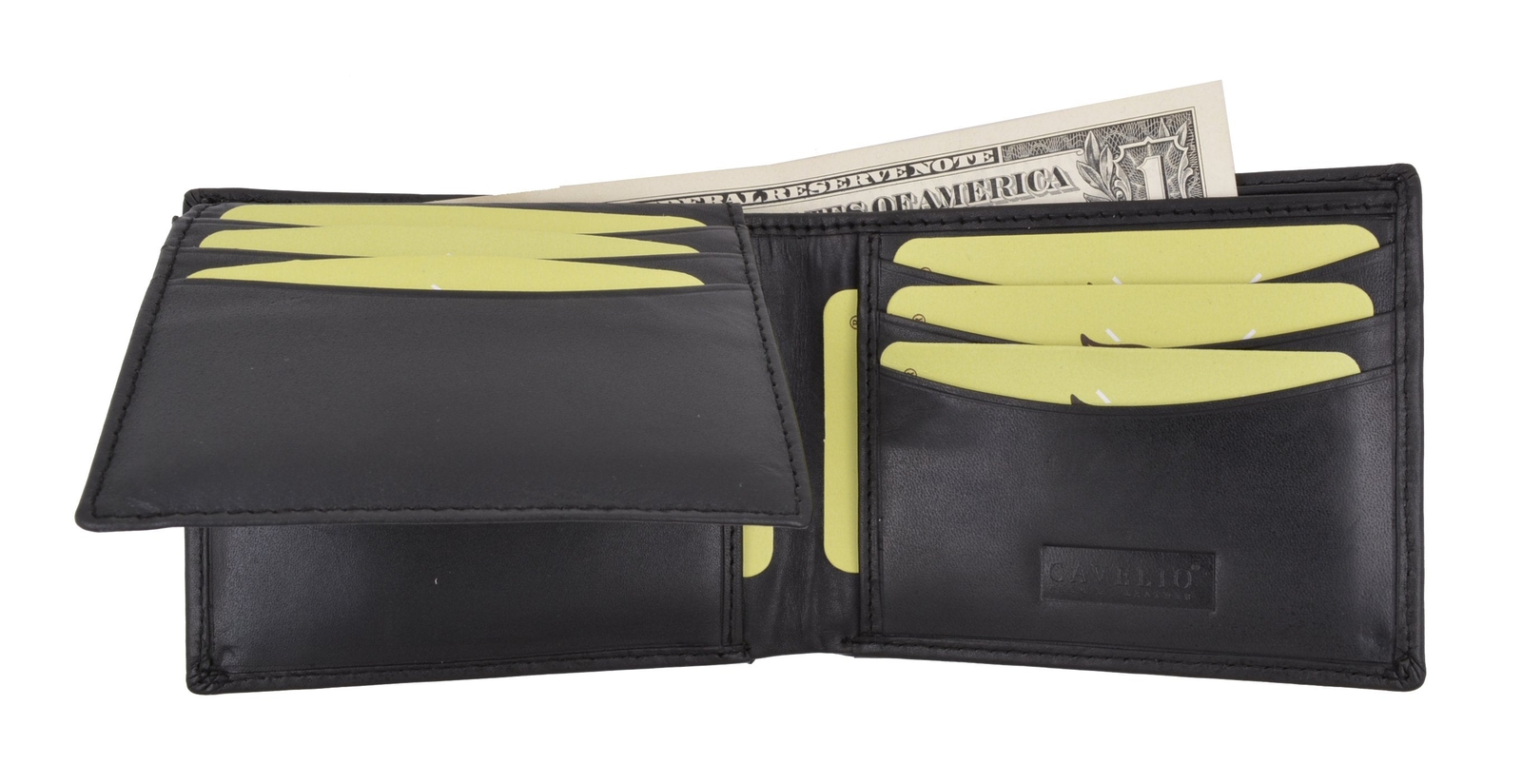 Cavelio High Quality Mens Genuine Leather Flap Up ID Card Holder Bifold Wallet