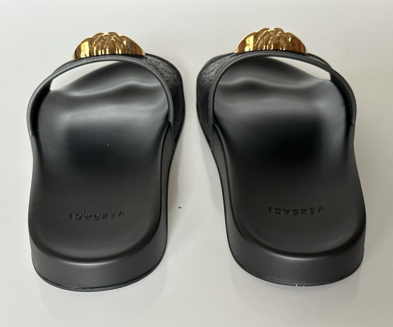 Versace Gold Medusa Head Slides Sandals Black 10 US (40 Euro) Italy NIB $450