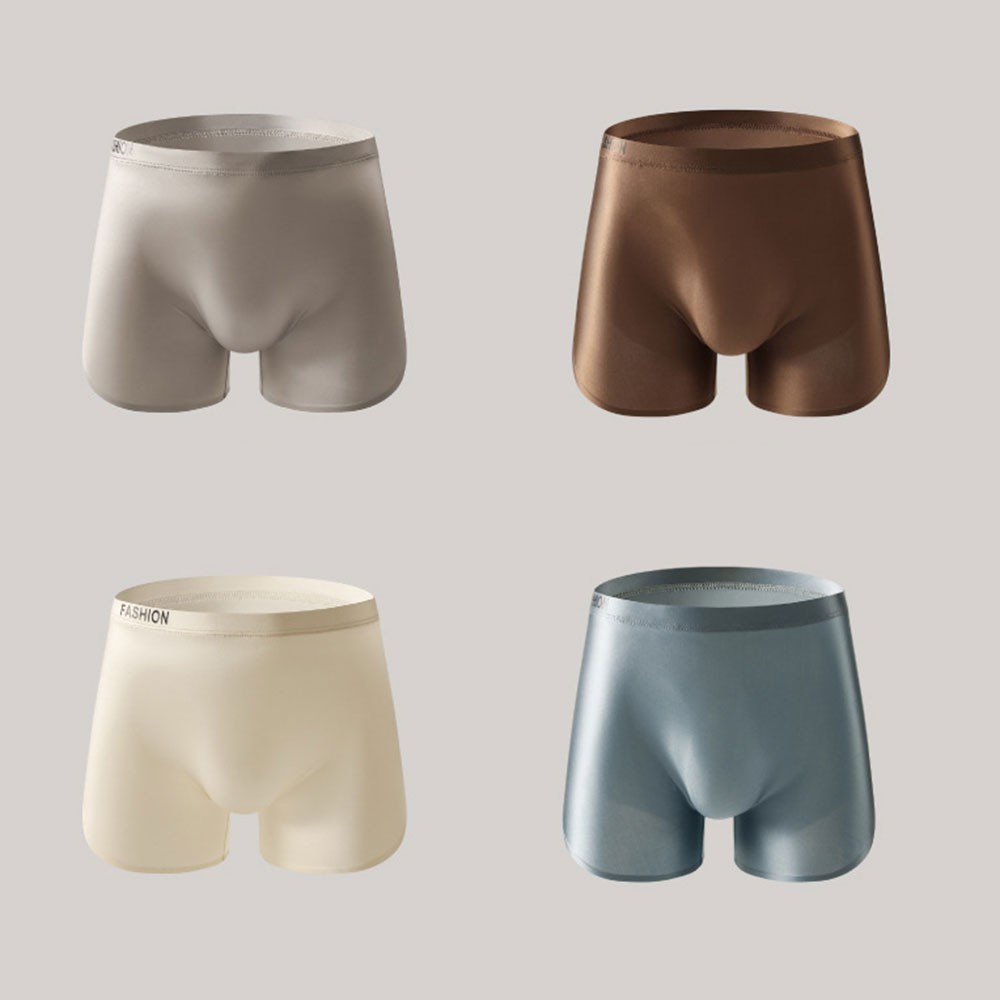 4PCS Men’s Ice Silk Underwear Breathable Boxer Shorts Seamless Satin Soft Briefs